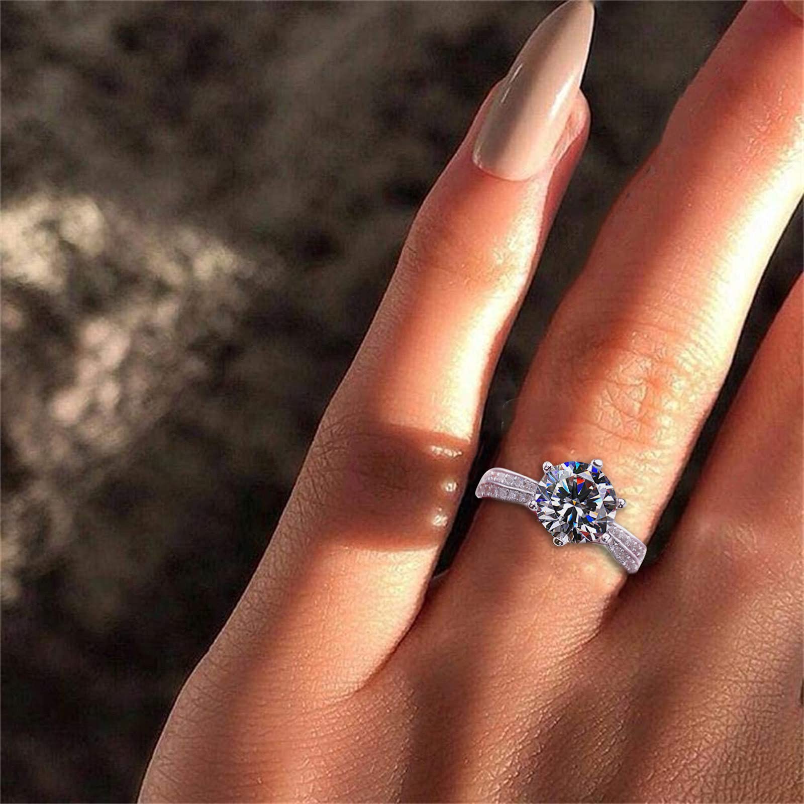 Wedding Band Ring for Women with Cubic Zirconia Engagement Promise Bridal Band Fashion Cute Plated Ring Set Engagement Promise Rings Anniversary Gift Jewelry size 5-10 (White, 5)