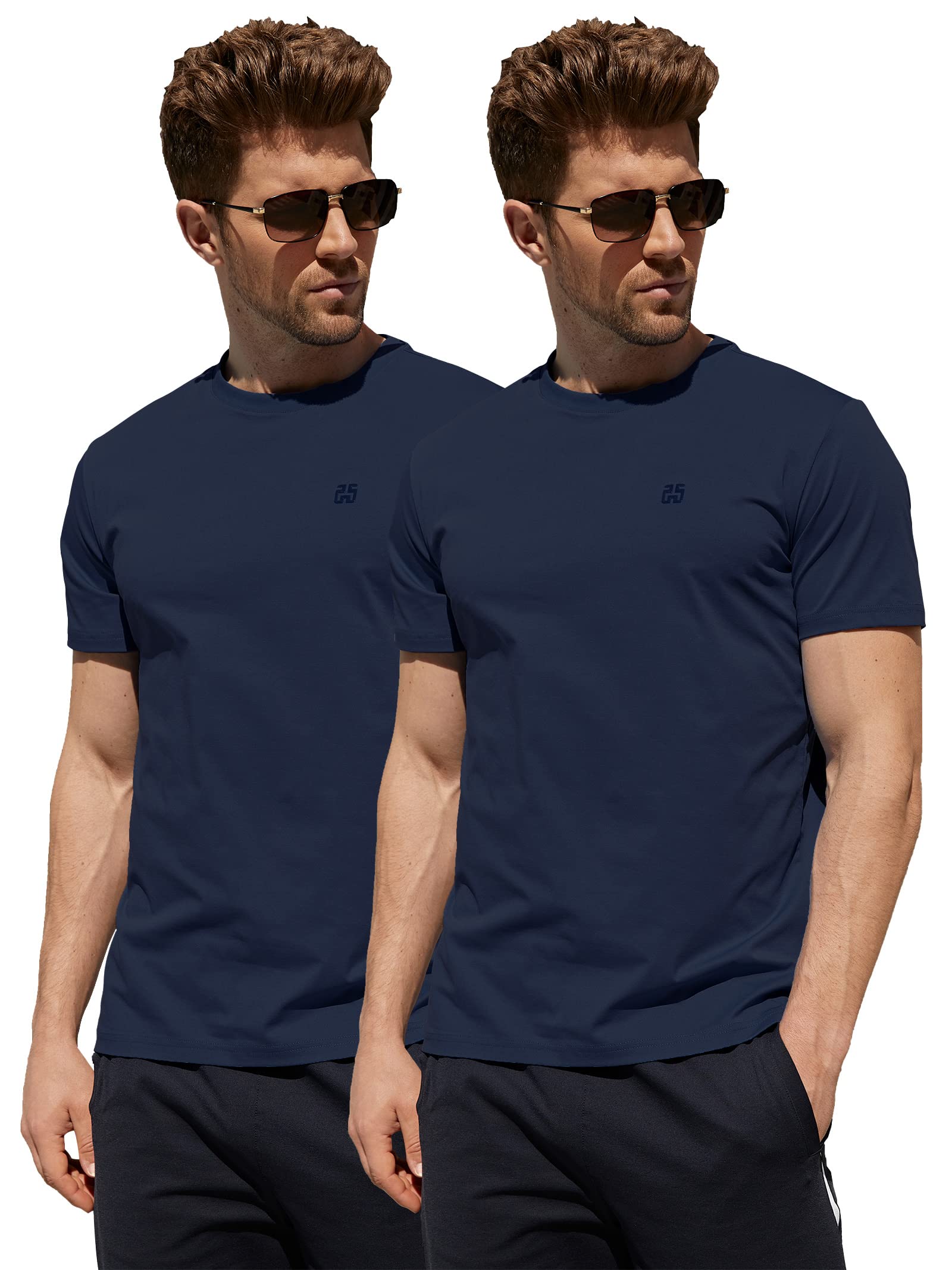 2 Pack Men's Performance T-Shirt Wrinkle-Resistant Quick Dry Short Sleeve Moisture Wicking UPF 50+ Sun Protection Athletic(2 Dark Blue,XXL)