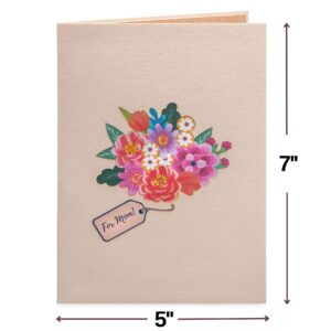 Paper Love 3D Flower Bouquet Pop Up Mothers Day Card, For Mom, Wife - 5" x 7" Cover - Includes Envelope and Note Tag