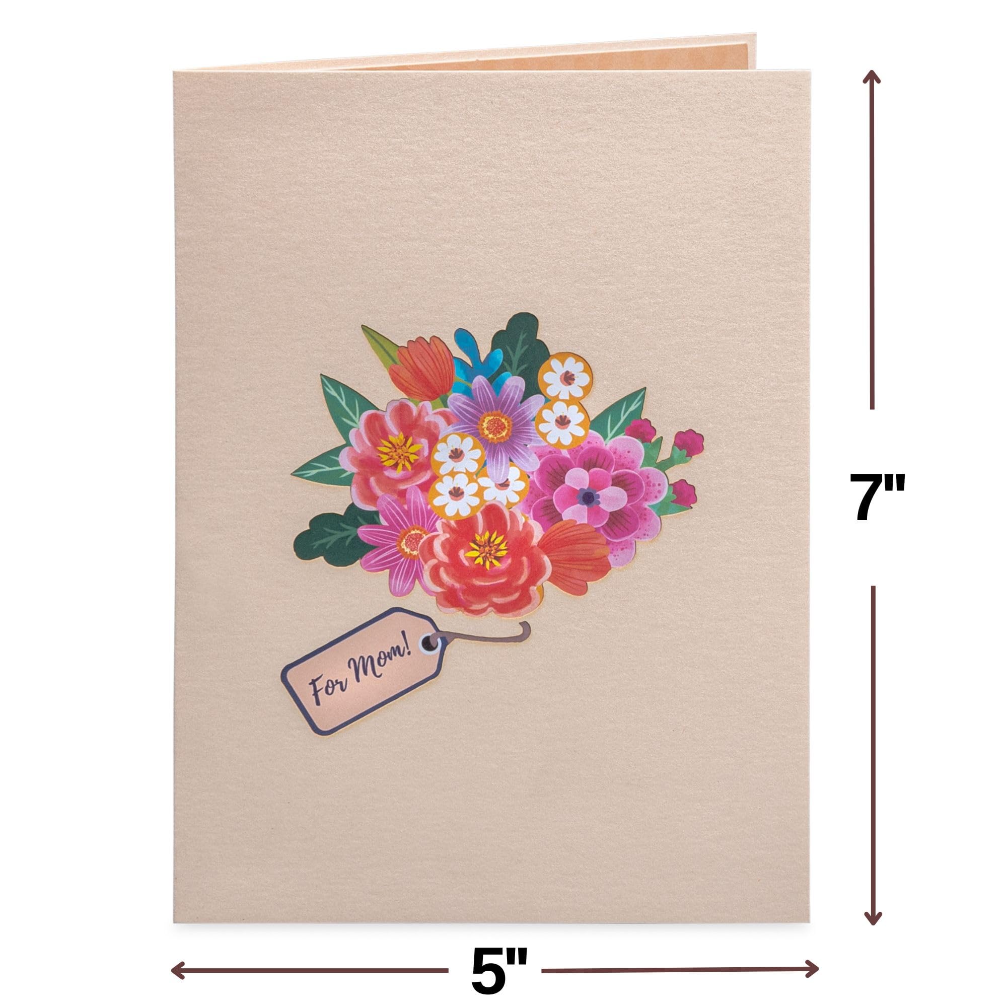 Paper Love 3D Flower Bouquet Pop Up Mothers Day Card, For Mom, Wife - 5" x 7" Cover - Includes Envelope and Note Tag