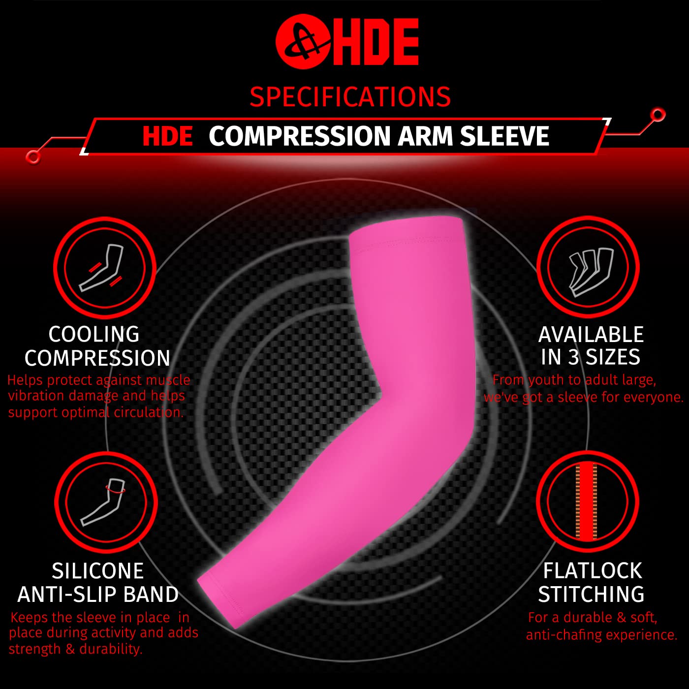 HDE Arm Sleeves for Men Women, Compression Sleeve Arm UV Protection Basketball Baseball Football Pink - S