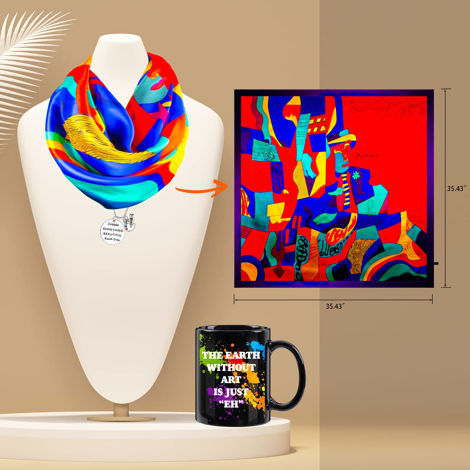 LittleBlueDeer Art Lover Gifts for Women,Artist Mugs for Coffee,Art Coffee Mugs for Women,Artistic Coffee Cups,Art Teacher Scarf,Artist Necklace for Girls