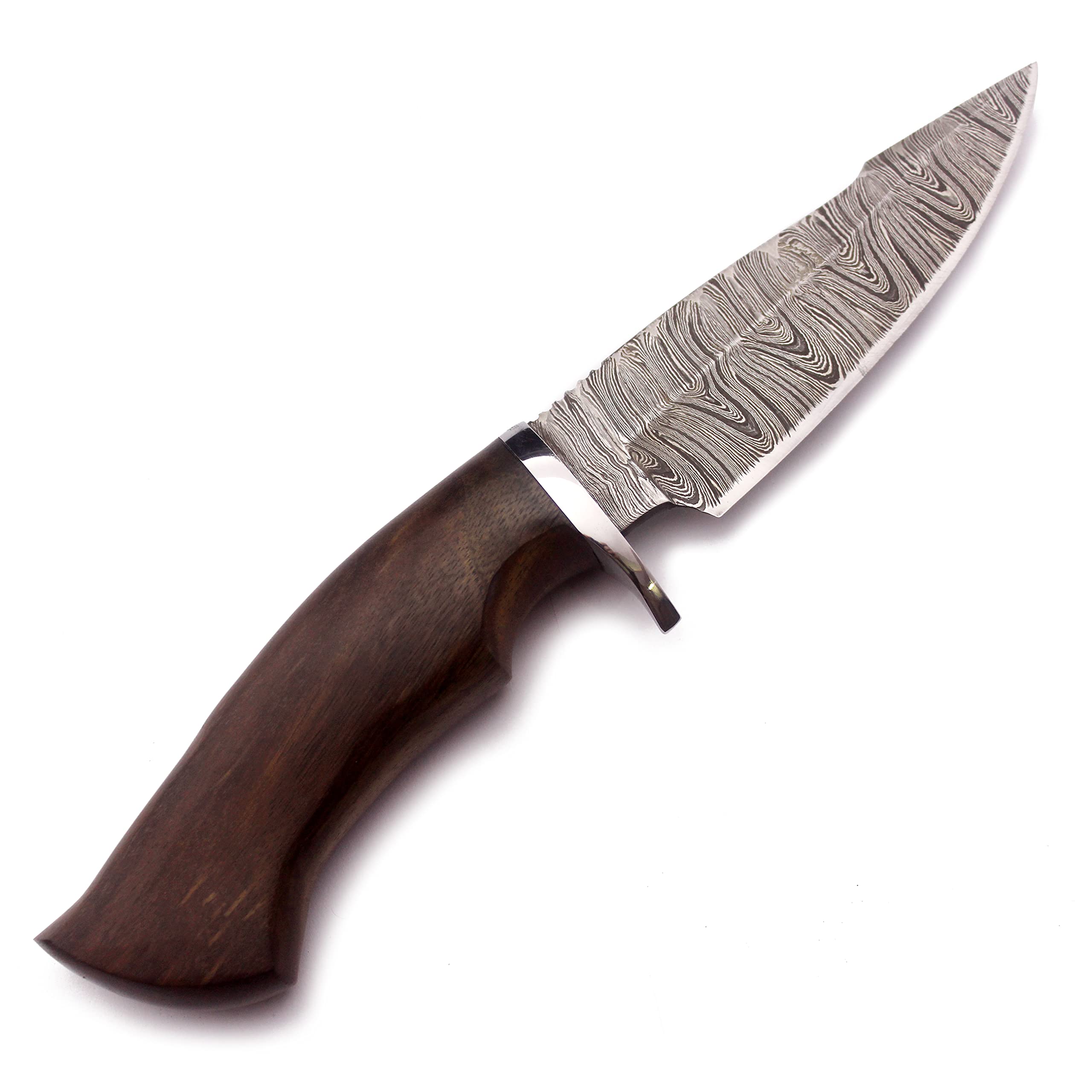 WolfKlinge 10" Handmade Damascus Steel Bowie Knife – Premium Drop Point Blade for Hunting, Survival, Camping, Skinning, and Bushcraft – Full Tang Walnut Wood Handle with Cowhide Leather Sheath (DCX 22-05)