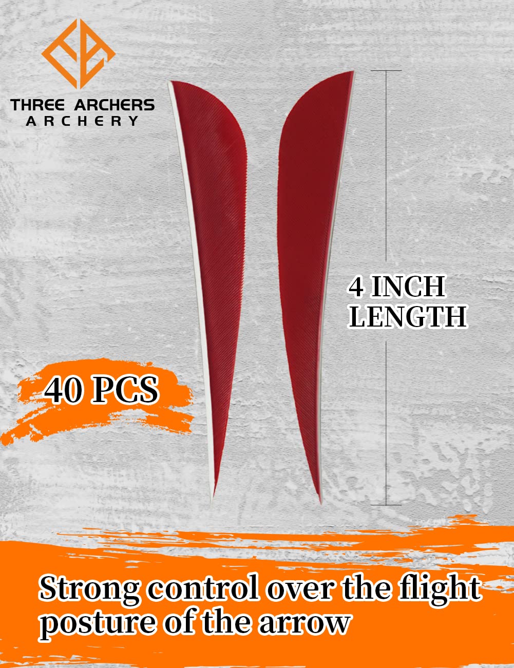 THREE ARCHERS 40 PK Arrow Feather Fletching 4” Nature Turkey Feather for Archery DIY Arrows (red)