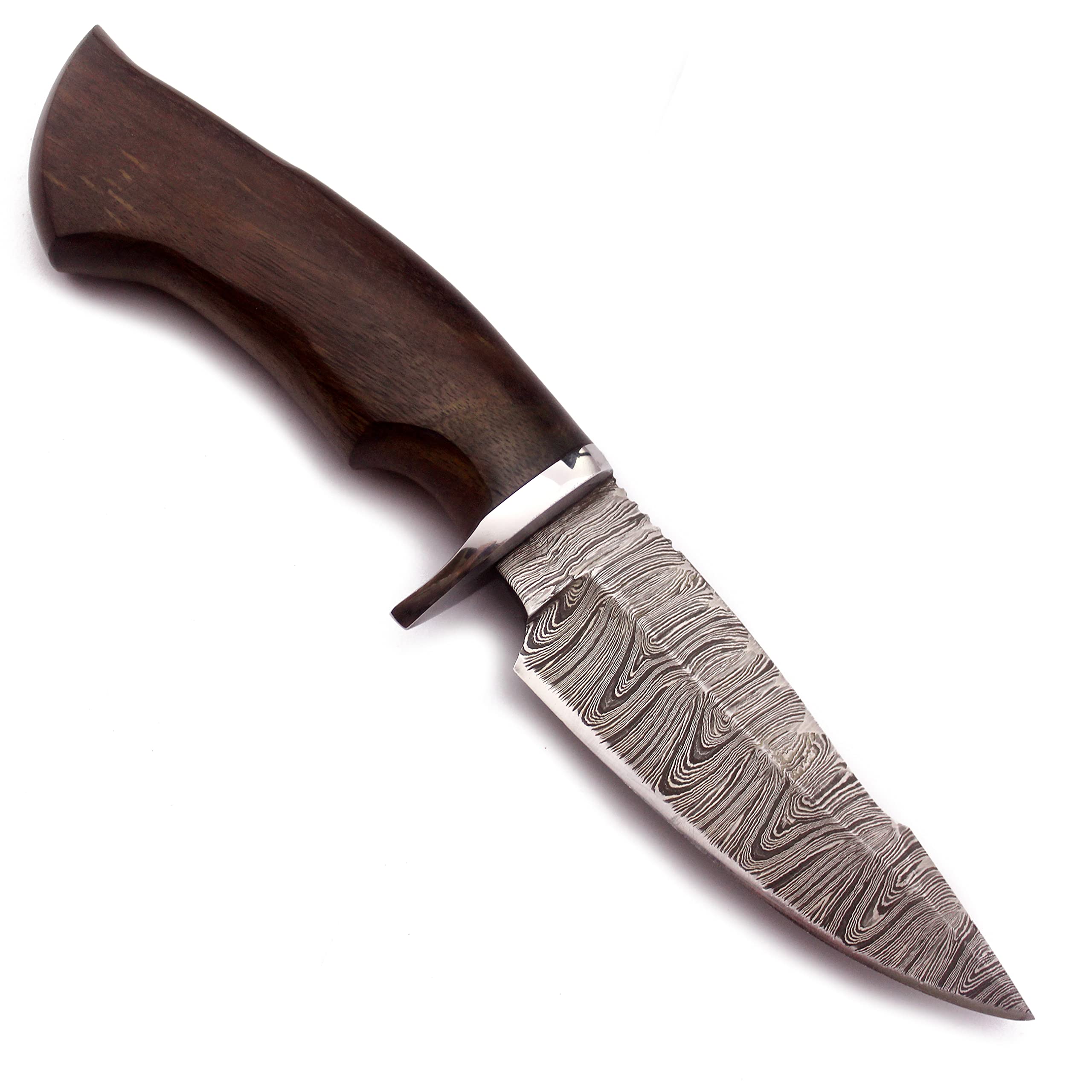 WolfKlinge 10" Handmade Damascus Steel Bowie Knife – Premium Drop Point Blade for Hunting, Survival, Camping, Skinning, and Bushcraft – Full Tang Walnut Wood Handle with Cowhide Leather Sheath (DCX 22-05)