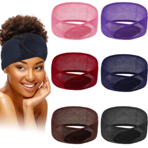 giegxin 6 pieces foam mesh wrap african-style hairbands for women - bath, yoga, makeup, spa, sleeping, fitness, travel, breathable non-slip with adjustable tape, multicolored