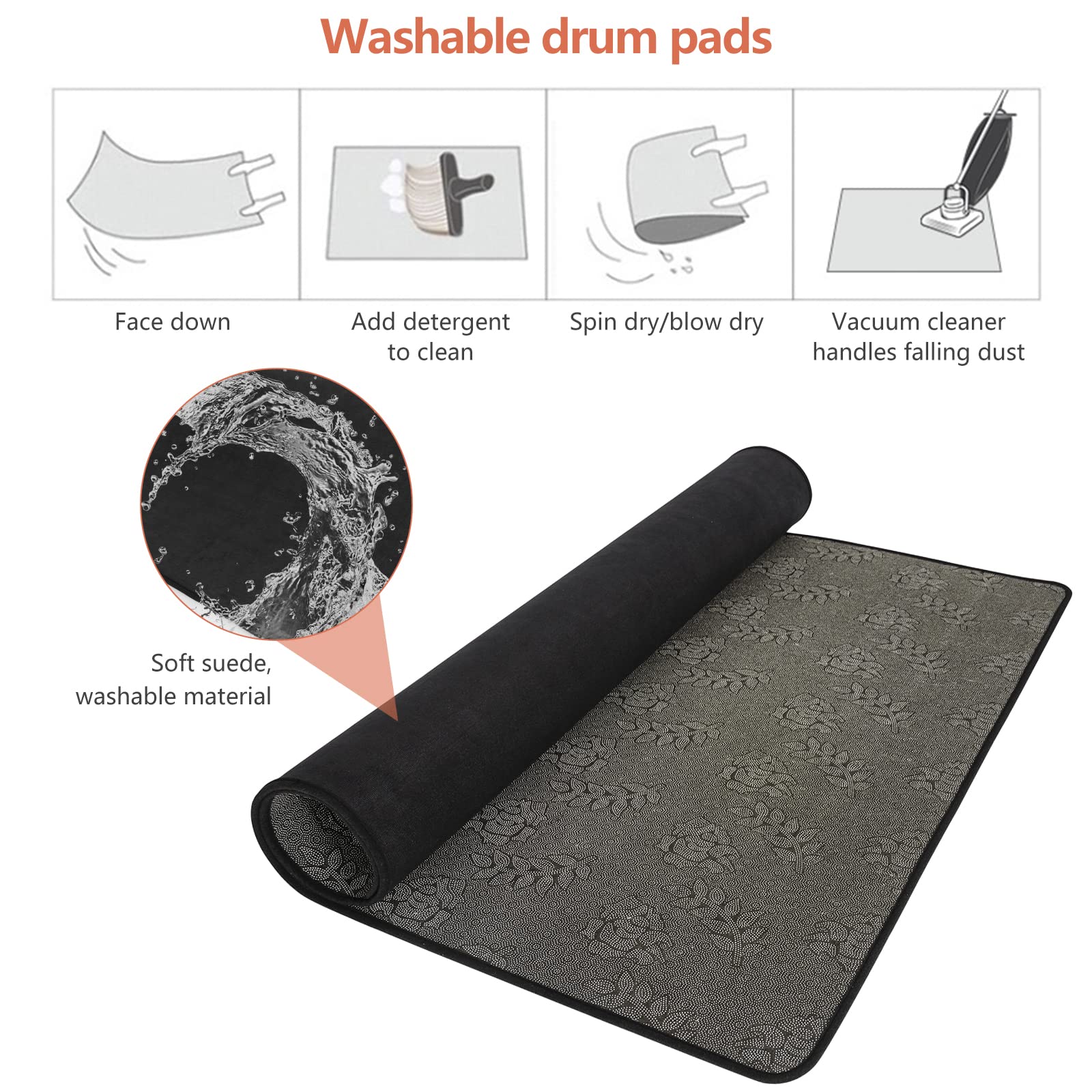 IBVIVIC 5.2Ft x 6.5Ft Drum Pad Drum Mat Drum Carpet Tightly Woven Fabric with Non-Slip Grip Bottom Roll of 35 Square Feet, Black