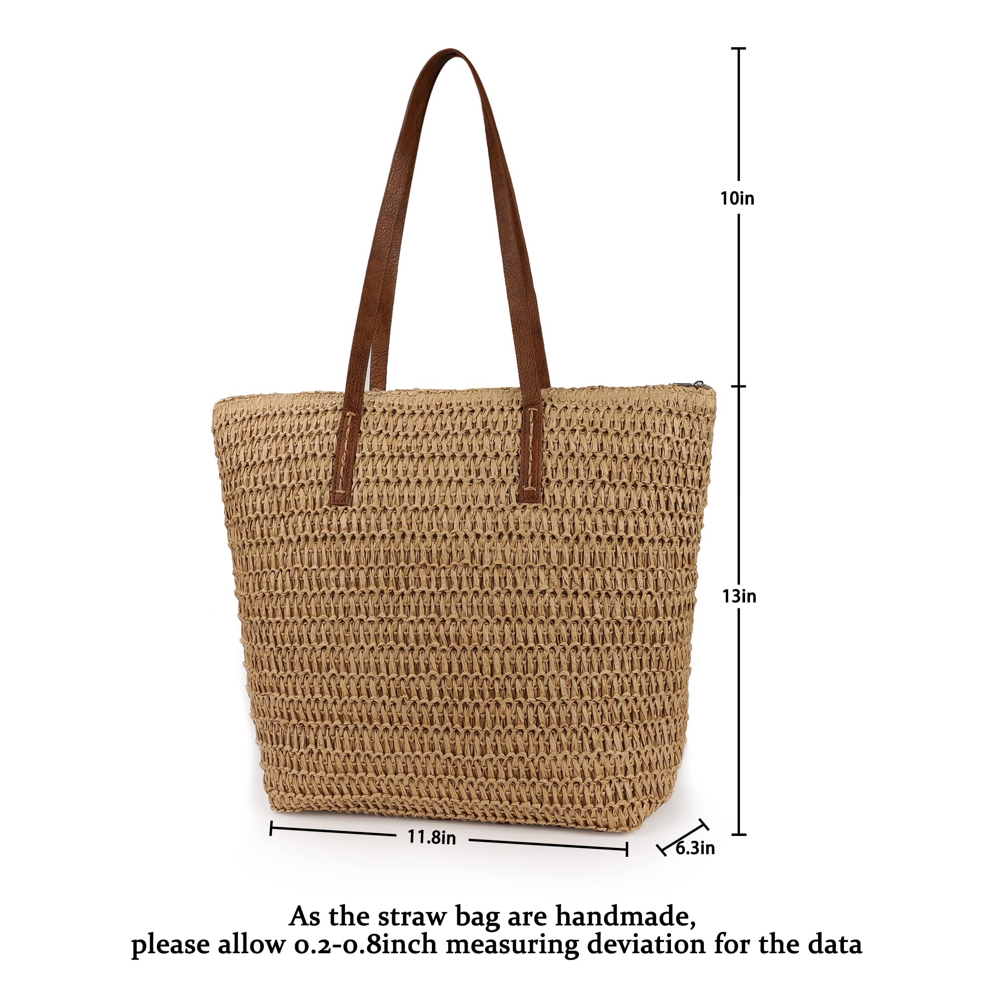 Womens Large Straw Beach Tote Bag Handmade Woven Shoulder Bag Handbag Purse for Summer (Brown)