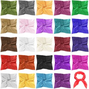 tarpop 24 pcs women square neck scarf small satin scarf handkerchief solid color head scarves thin scarf retro satin ribbon scarf for women, 23.6 x 23.6 inches, 24 colors