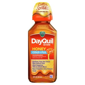 vicks dayquil severe cold & flu medicine, maximum strength, honey - 12 fl oz