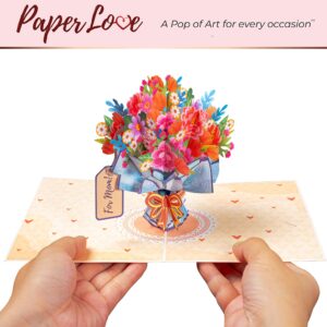 Paper Love 3D Flower Bouquet Pop Up Mothers Day Card, For Mom, Wife - 5" x 7" Cover - Includes Envelope and Note Tag