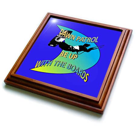 8x8 Trivet with 6x6 Ceramic Tile - Kitesurfer Action Extreme Sport Blue and Yellow Art Vector Art - Kitesurfing