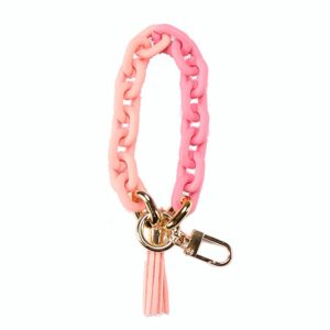 Keychain Wristlet Acrylic Key Chain DIY Handmade Keyring with tassel Bangle Chains-style 3 pink