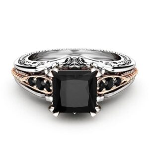 sszukoou vintage 925 sterling silver black gem ring cocktail rings square cut black onyx marcasite cubic anniversary promise ring cz eternity engagement wedding band ring valentine gift (us 8)