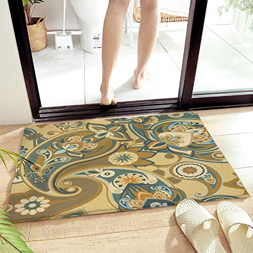 Savannan Bathroom Rug, Paisley Culture Asian Retro Style Cashew Flowers Texture Bath Mat Non-Slip Water Absorbent Microfiber Soft Plush Shaggy Bath Rugs for Shower, Bedroom, Bathtubs 24" x 35"