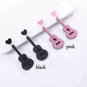 Acrylic Classical Guitar Earrings Retro Renaissance Rock Band Music Guitar Dangle Earrings Punk Style Violin Instrument Drop Earrings Hypoallergenic Lightweight Guitar Earrings for Women (Black)