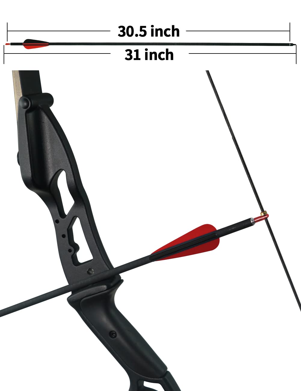 longbowmaker 12pcs Archery Carbon Arrows 31In Target Practice Hunting Arrows with Removable Nock & Tips Points for Recurve Bow (Black&red-12pcs)