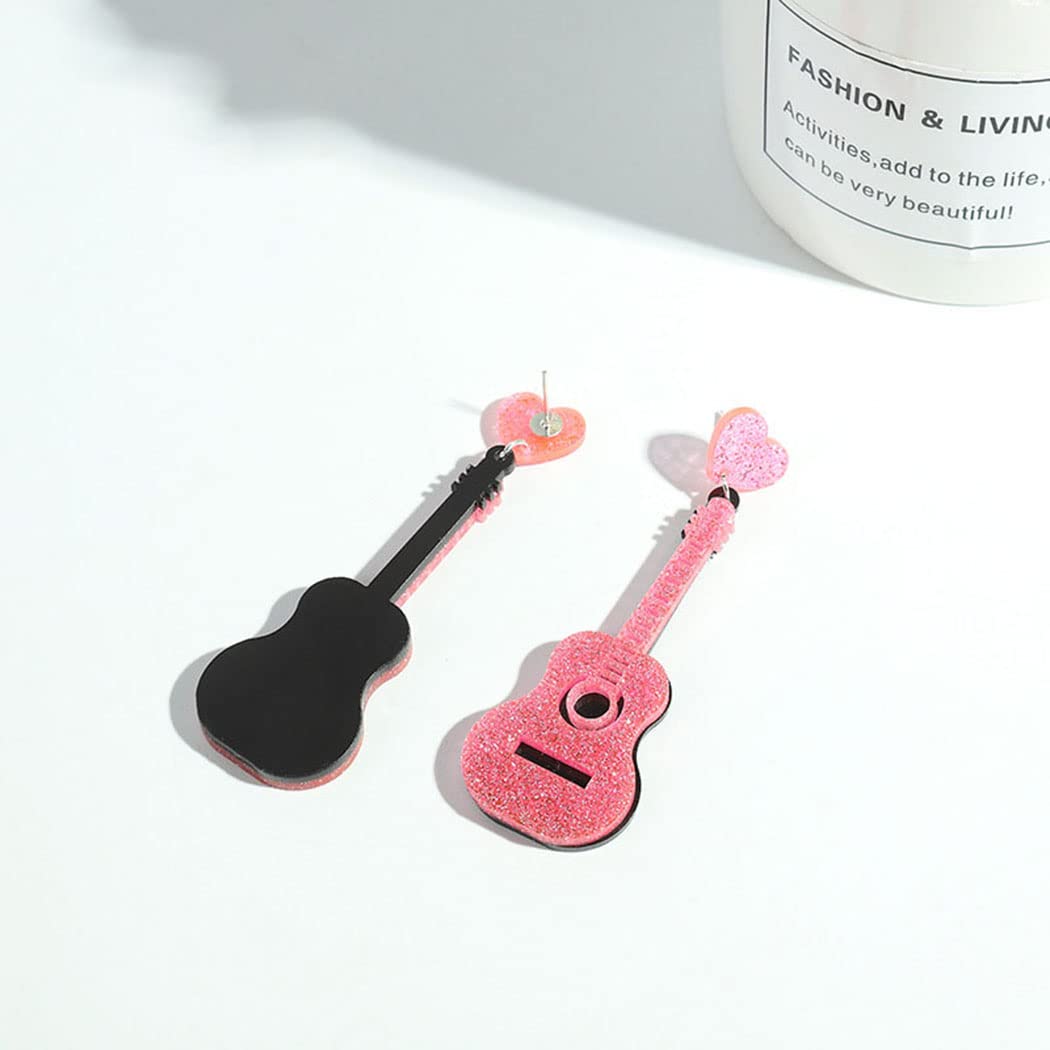 Acrylic Classical Guitar Earrings Retro Renaissance Rock Band Music Guitar Dangle Earrings Punk Style Violin Instrument Drop Earrings Hypoallergenic Lightweight Guitar Earrings for Women (Black)