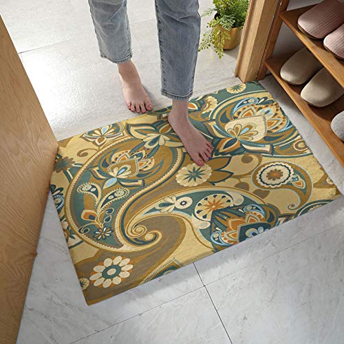 Savannan Bathroom Rug, Paisley Culture Asian Retro Style Cashew Flowers Texture Bath Mat Non-Slip Water Absorbent Microfiber Soft Plush Shaggy Bath Rugs for Shower, Bedroom, Bathtubs 24" x 35"