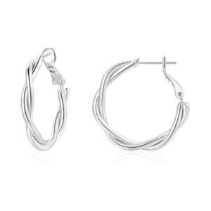 lulii silver hoop earrings for women, sterling silver chunky twisted hoops earring hypoallergenic ear jewelry