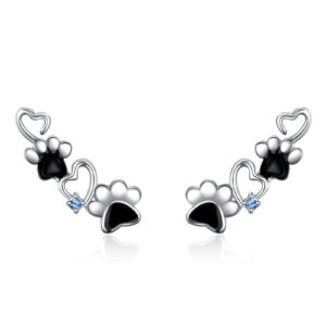 HOOHWE Dog Paw Print Earrings S925 Sterling Silver Crawler Earring Cuff Climber Earrings Puppy Dog Cat Pet Paw Print Stud Earrings Jewelry Gifts for Women