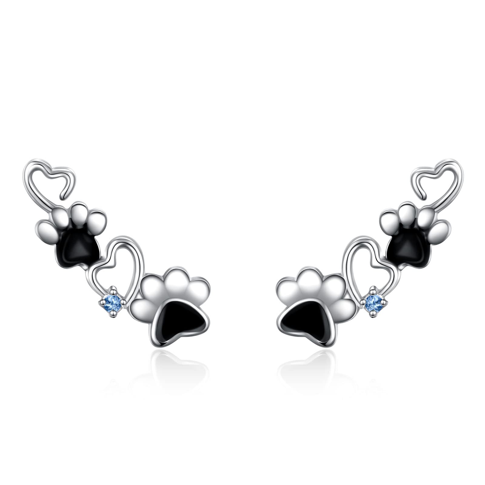 HOOHWE Dog Paw Print Earrings S925 Sterling Silver Crawler Earring Cuff Climber Earrings Puppy Dog Cat Pet Paw Print Stud Earrings Jewelry Gifts for Women