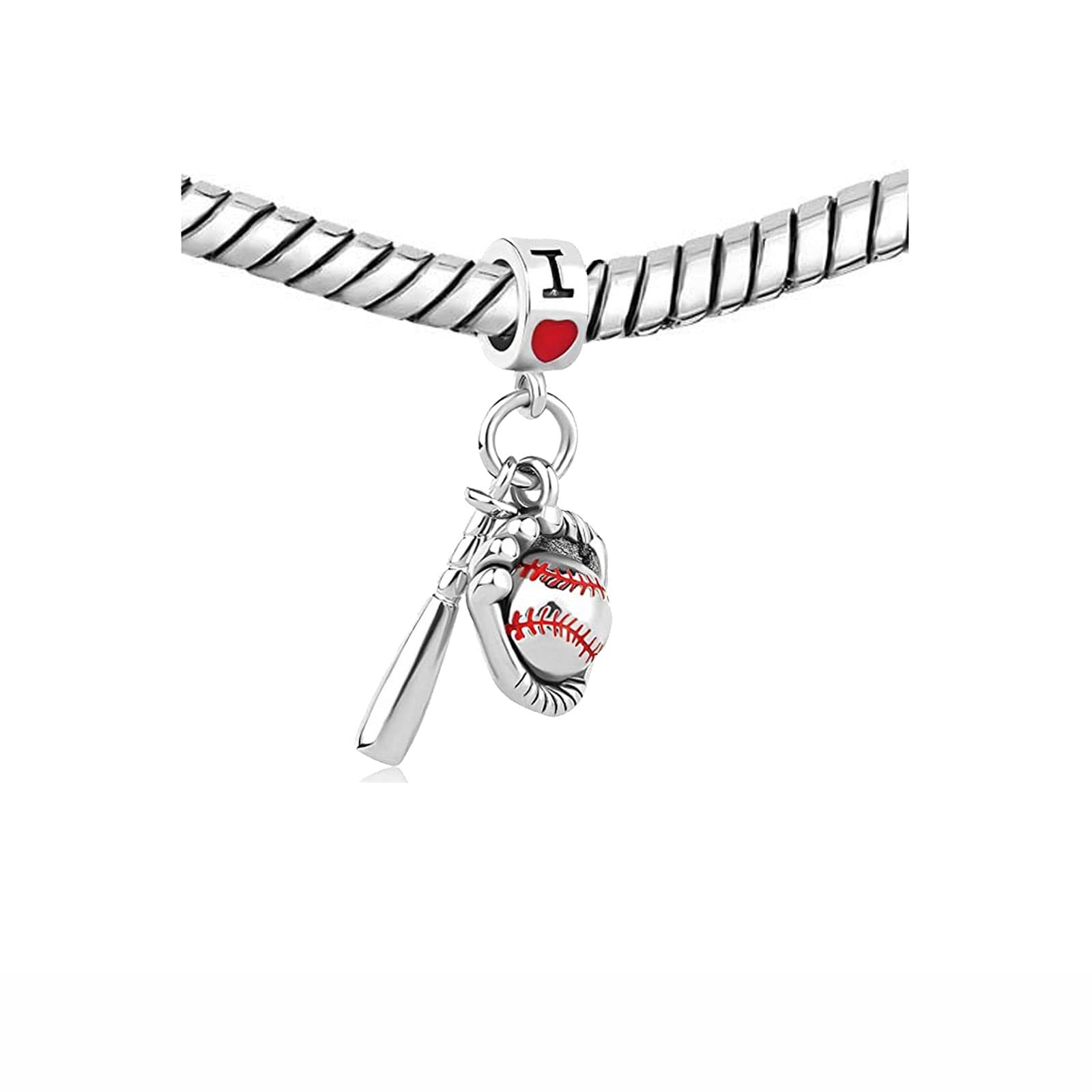 KunBead Love Baseball Bead Charms Compatible with Pandora Bracelets