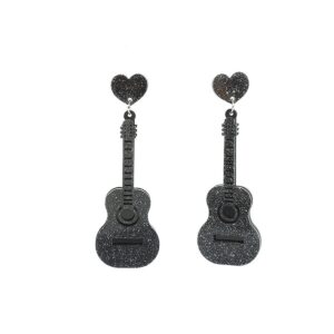 Acrylic Classical Guitar Earrings Retro Renaissance Rock Band Music Guitar Dangle Earrings Punk Style Violin Instrument Drop Earrings Hypoallergenic Lightweight Guitar Earrings for Women (Black)