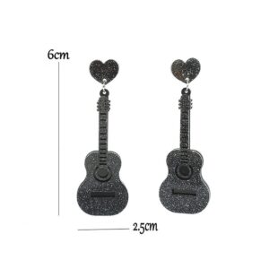 Acrylic Classical Guitar Earrings Retro Renaissance Rock Band Music Guitar Dangle Earrings Punk Style Violin Instrument Drop Earrings Hypoallergenic Lightweight Guitar Earrings for Women (Black)