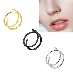 WEIJIN 3 Pieces Double Nose Ring for Single Piercing Nose Hoops Nose Rings Studs for Women Hoop Nose Ring Nose Rings