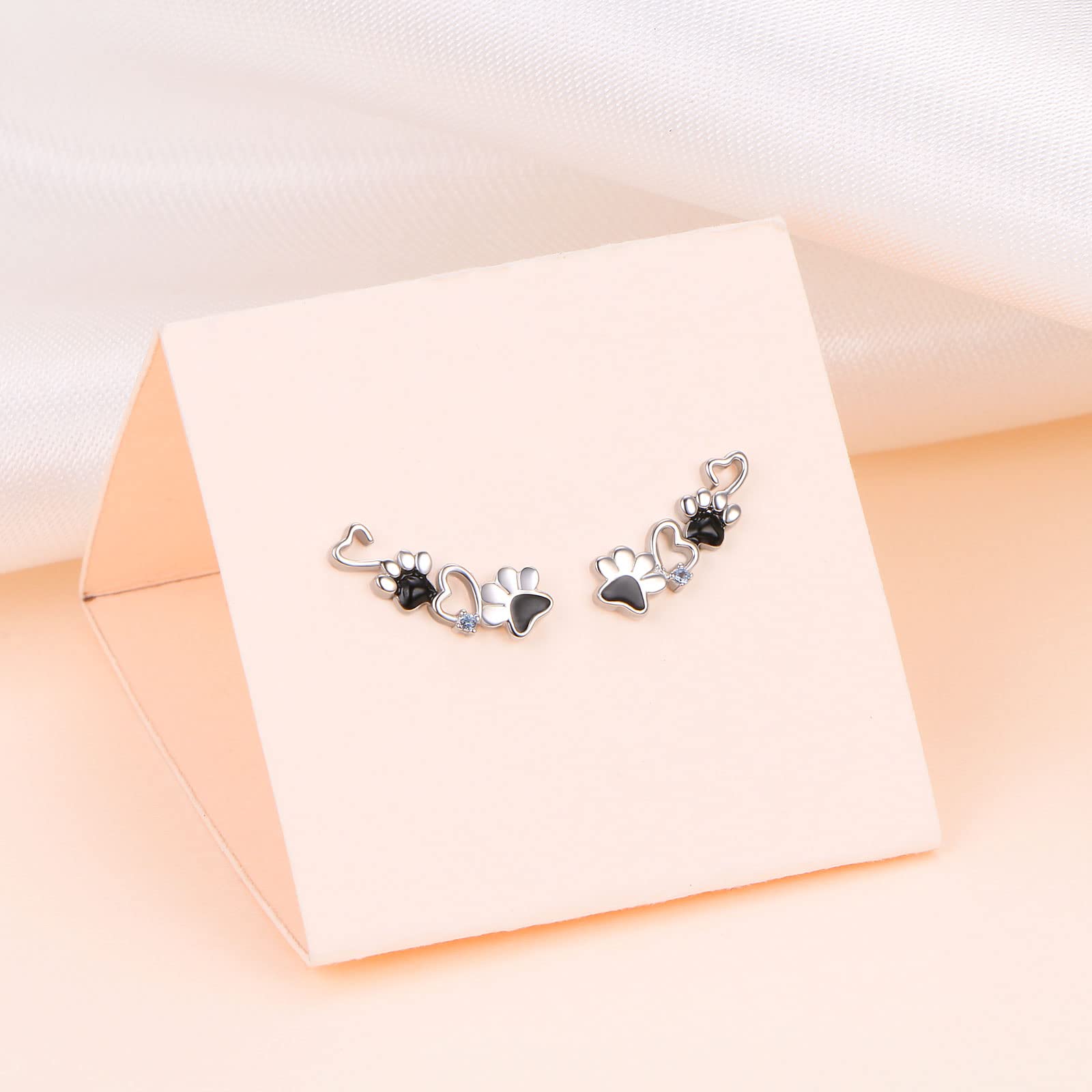 HOOHWE Dog Paw Print Earrings S925 Sterling Silver Crawler Earring Cuff Climber Earrings Puppy Dog Cat Pet Paw Print Stud Earrings Jewelry Gifts for Women