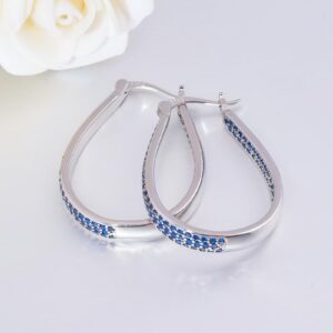 CiNily 925 Sterling Silver Post Big Sapphire Blue Cubic Zirconia Hoop Earrings for Women Large Oval Chunky Hoop Earrings 14K White Gold Plated Gemstone Earrings