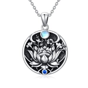 proess lotus evil eye necklace sterling silver evil eye pendant spiritual protection charm moonstone jewelry moon necklace for women men