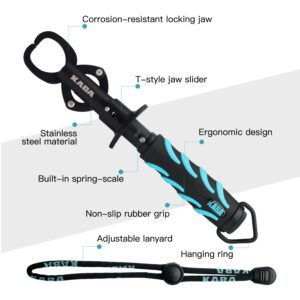 Kaba Fish Lip Gripper with Scale, Saltwater Fish Grabber Tool 40 Pound Stainless Steel Fishing Lip Grabber Grip Professional Fishing Gear and Equipment Blue