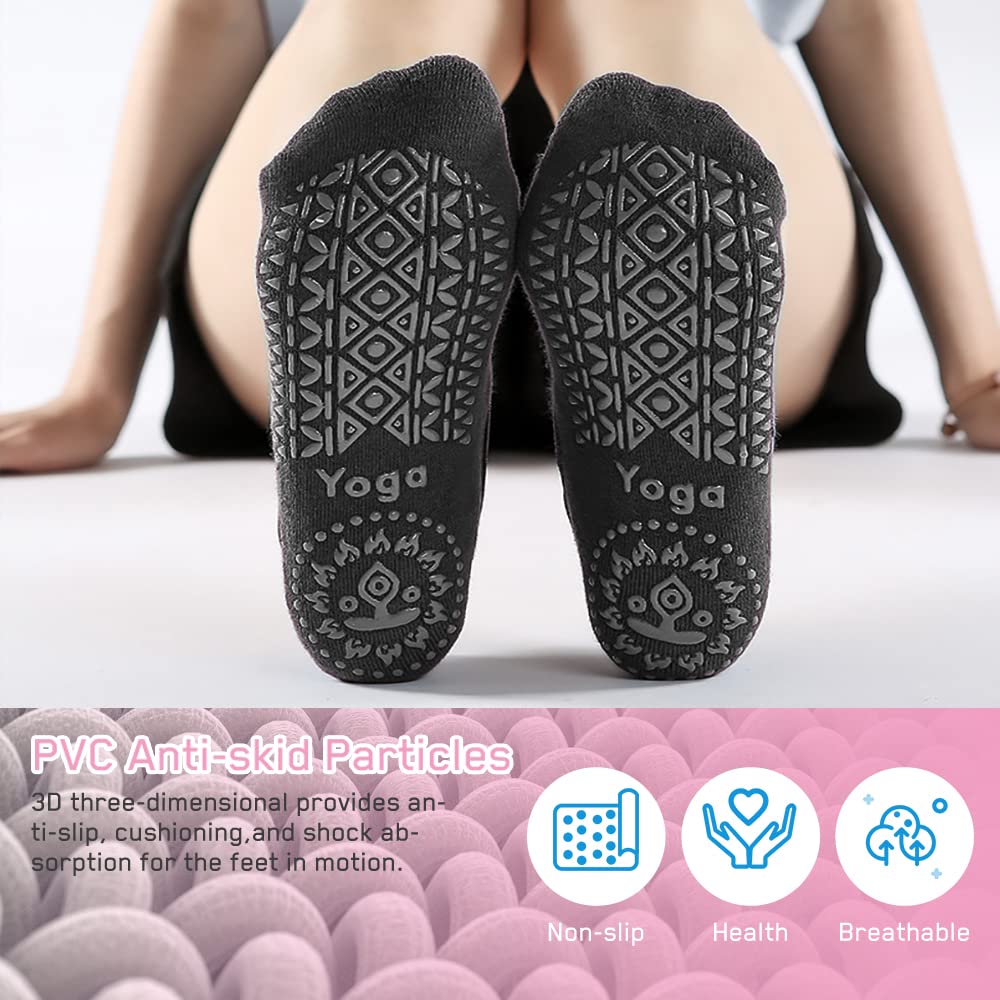 Luckit Yoga Socks with Grips for Women Non Slip Grip Socks Pilates Socks Fitness Socks Anti-Skid Socks for Yoga, Size 5~10 (6 Pairs- Black/Gray)