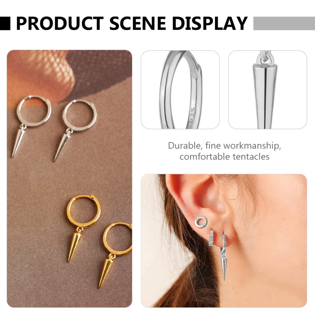 Spike Dangle Earrings, 925 Sterling Silver Huggie Hoop Earring, Geometric Triangle Cone Dangle Drop Earrings, Stud Earring 2.6x0.3cm 11047280T9 0