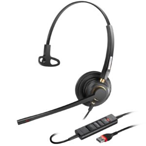 USB Headset with Microphone Noise Cancelling & Audio Controls Ultra Comfort USB Headphone for Computer Laptop Pc Business Skype UC Webinar Call Center Office