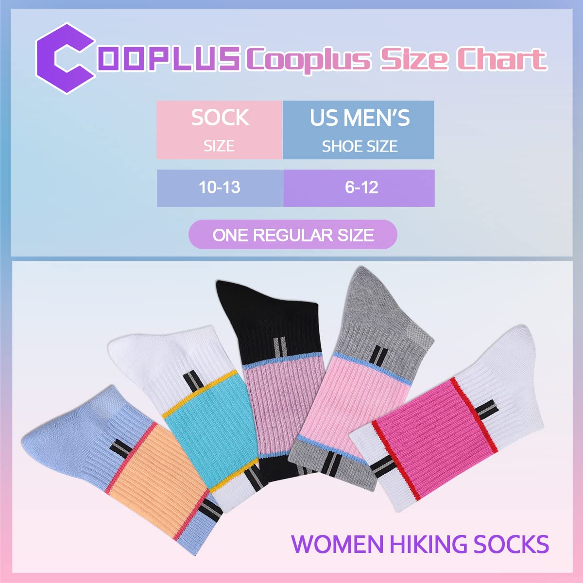 COOPLUS Womens Athletic Crew Socks Performance Cushioned Outdoor Hiking Moisture Wicking Socks (5 Pairs)