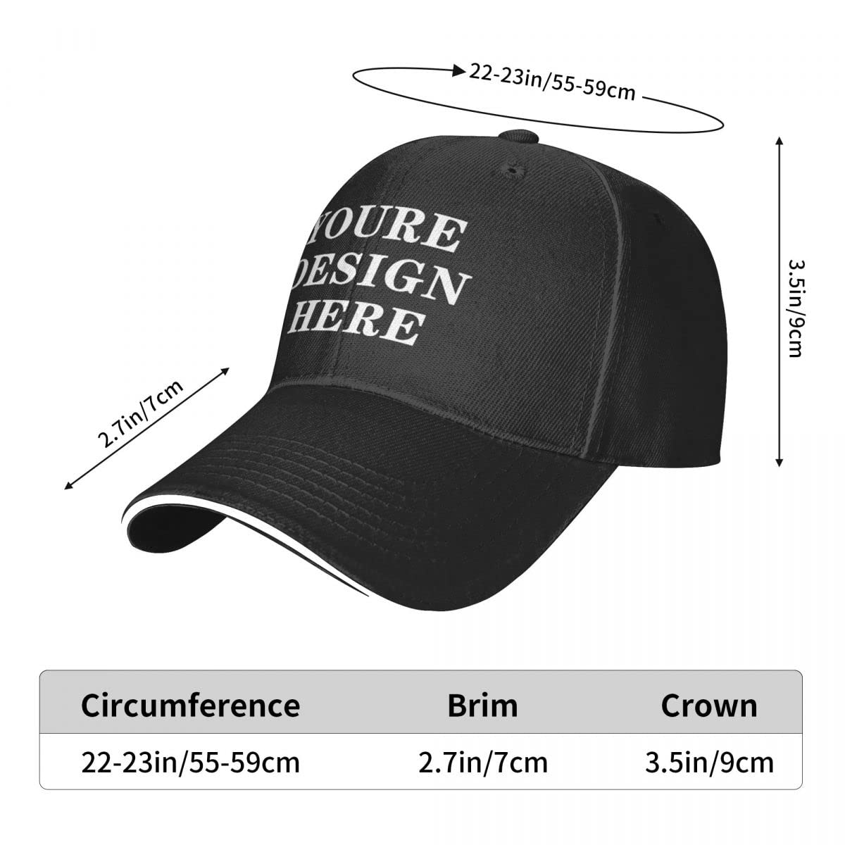 Custom Hats for Men Design Your Own Picture Add Photo Logo Text Name Personalized Adjustable Casual Baseball Cap Fitted Hat Dad Hat Unisex (Black)