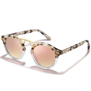 CARFIA Small Pink Mirrored Polarized Sunglasses for Women UV Protection, Acetate Eyewear Double Bridge Metal Brow Sunnies