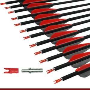 longbowmaker 12pcs Archery Carbon Arrows 31In Target Practice Hunting Arrows with Removable Nock & Tips Points for Recurve Bow (Black&red-12pcs)