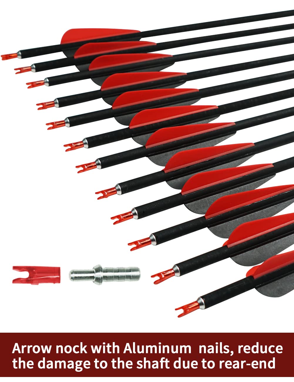 longbowmaker 12pcs Archery Carbon Arrows 31In Target Practice Hunting Arrows with Removable Nock & Tips Points for Recurve Bow (Black&red-12pcs)