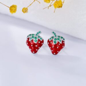 SHUSUKUE Strawberry Earrings Sterling Silver Strawberry Stud Earrings Hypoallergenic Earrings Jewelry Gifts for Women