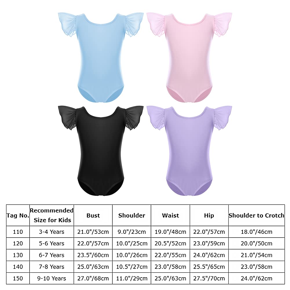 Gymnastics Leotards for Girls Toddler Ballet Leotard 4 Colors Ruffle Sleeve Kids Dance Leotards Crisscross Back Bodysuit High Elastic Ballerina Costume Crew Neck Biketards Outfit Pink 6-7 Years