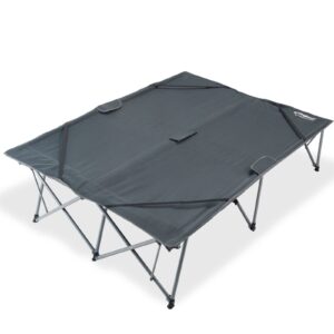 kingcamp folding camping cot adjustable heavy duty outdoor oversized adult wide, 84.6''x 55.1''x18.9'', grey-double