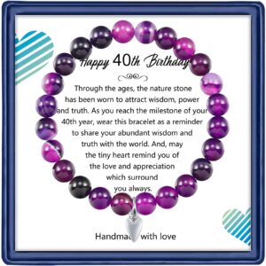 Haoze 40th Birthday Gifts for Women Men, Amethyst Beads Birthday Bracelet for Woman Truning 40 Years Old Jewelry Gift for Women Men Mom Sister Best Friend Wife Boss Birthday Gifts(8mm Amethyst)