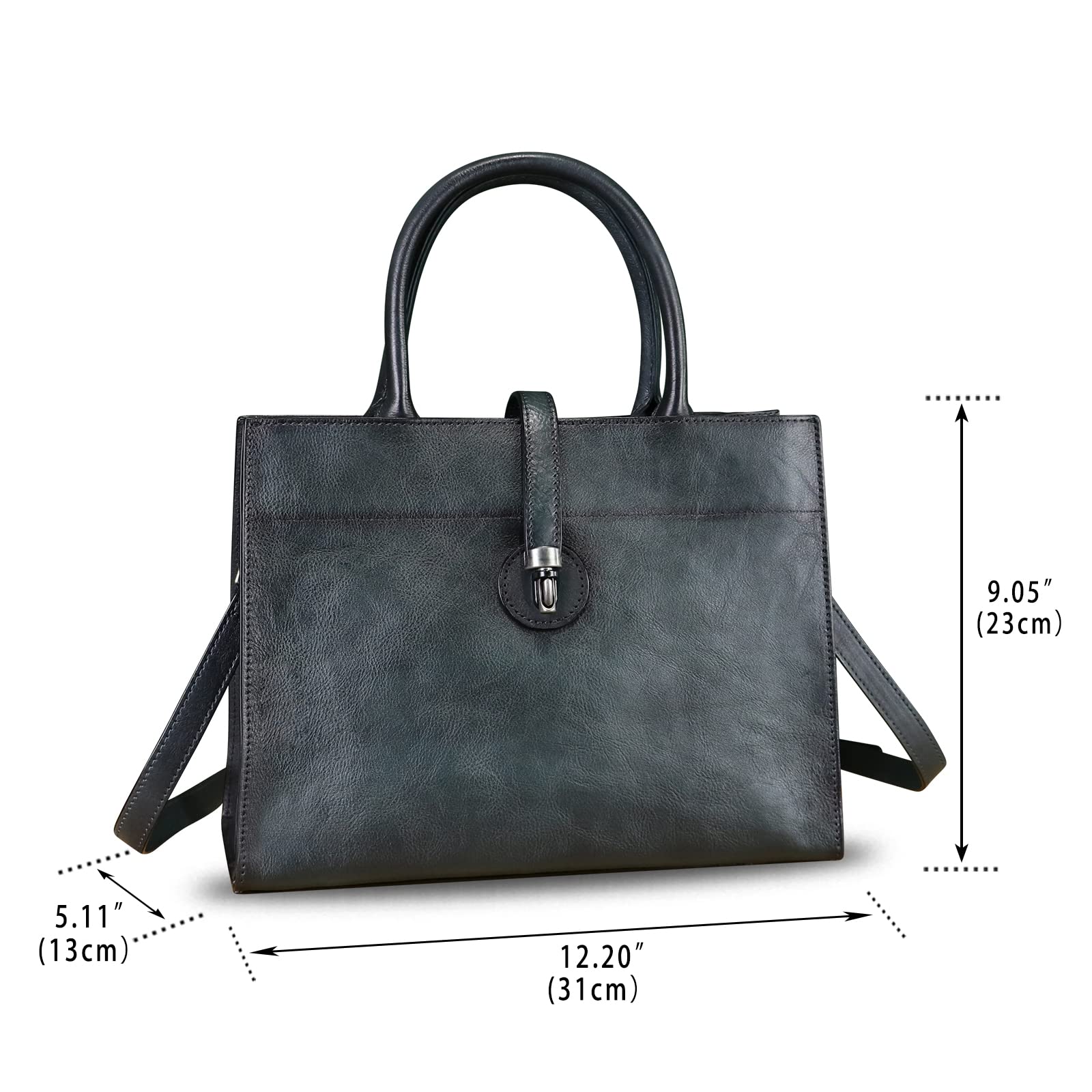 Genuine Leather Top Handle Handbag Purse for Women Vintage Over the Shoulder Bag Handmade Crossbody Satchel Tote (Grey)