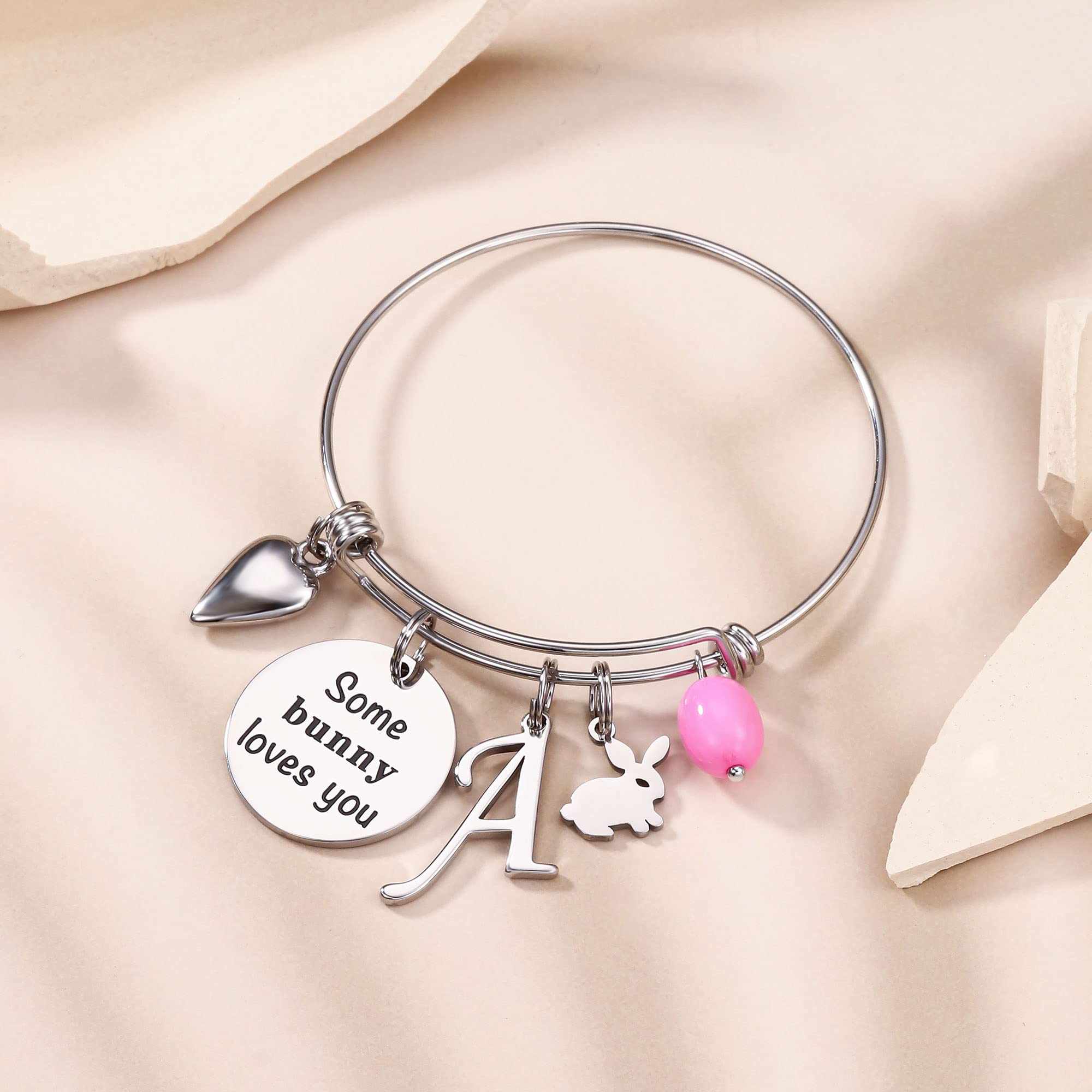 Easter Gifts Bunny Braclets for Women, Dainty Stainless Steel Rabbit Bracelets Adjustable Letter Initial Charm Bracelets Easter Bunny Bracelets Easter Gifts for Women Jewelry（N）