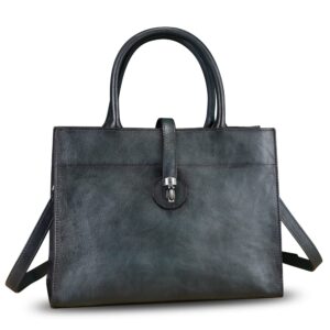 Genuine Leather Top Handle Handbag Purse for Women Vintage Over the Shoulder Bag Handmade Crossbody Satchel Tote (Grey)