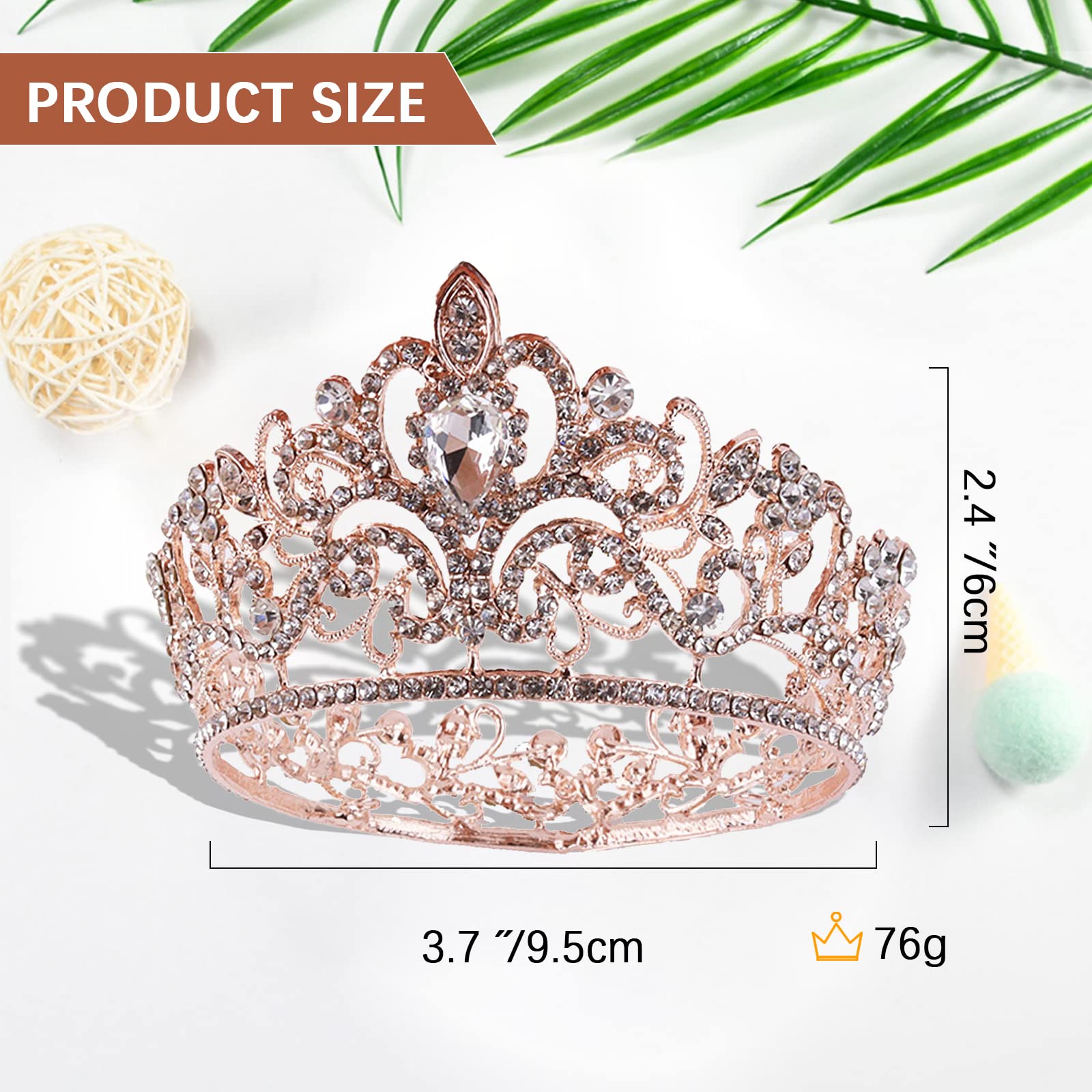 Crown Cake Topper Crystal Quinceanera Crown Princess Tiara for Women and Girls Decoration for Wedding Birthday Baby Shower Bride Hair accessories (Rose Gold)